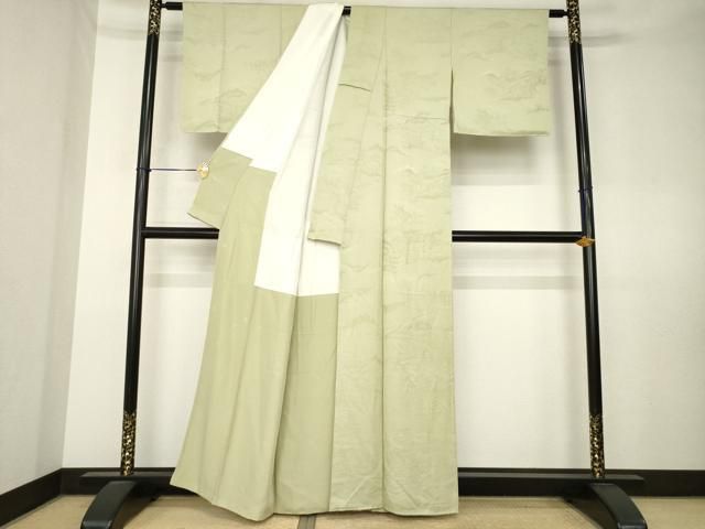 平和屋着物●上質な色無地 風景地紋 白橡色 正絹 逸品 AABL0923ck 平和屋着物●上質な色無地 風景地紋 白橡色 正絹 逸品 AABL0923ck