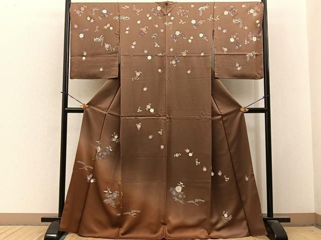 平和屋着物●訪問着　舞花文　暈し染め　銀彩　正絹　逸品　BAAY3865hj
