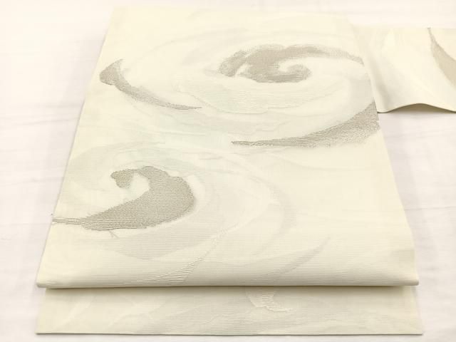 平和屋着物＊夏物　九寸名古屋帯　渦文様　銀糸　正絹　逸品　BAAX7933hv