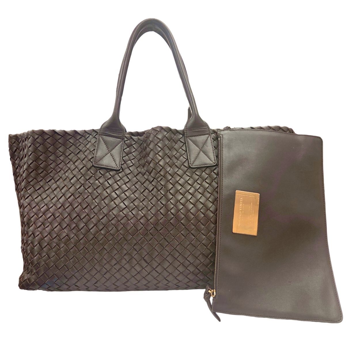 【中古】BOTTEGA VENETA ボッテガ ヴェネタ ボッテガベネタ イントレチャート カバGM ブラウン ポーチ付き トートバッグ レザー メンズ レディース ユニセックス 【ブランドギャラリー心斎橋店】