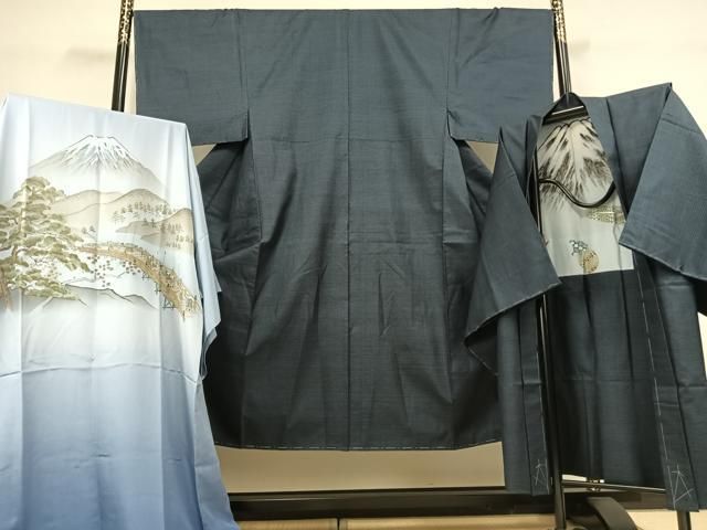 平和屋着物●男性　本場大島紬　アンサンブル　長襦袢(袷)セット　100亀甲　総詰め　正絹　逸品　AABK1092fy