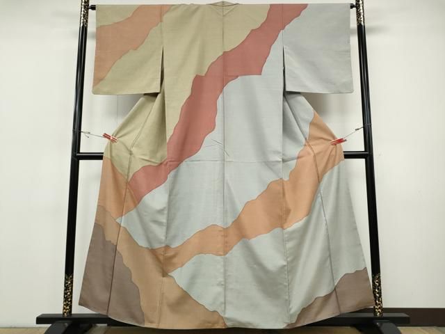 平和屋着物●訪問着　紬地　霞文　正絹　逸品　CABH9956ut