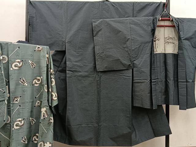 平和屋着物●男性　本場大島紬　アンサンブル　襦袢セット　80亀甲　総詰め　正絹　逸品　BAAX8199mz