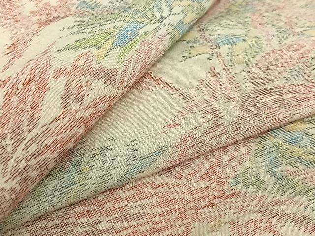 平和屋着物▽上質な紬　単衣　草葉文　正絹　逸品　AABJ9678jh