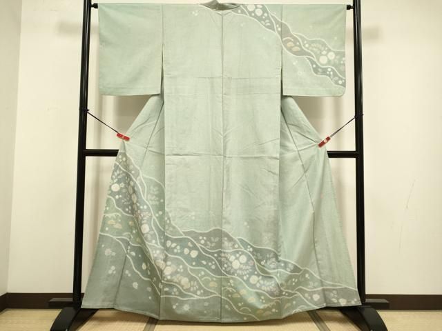 平和屋着物▽石川県指定無形文化財　牛首紬　白山工房　手織り　訪問着　単衣　絞り　辻が花　正絹　逸品　DABG3925du