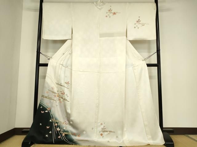 平和屋着物▽訪問着　単衣　舞蝶花文　暈し染め　金彩　正絹　逸品　DABG0768az