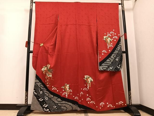 平和屋着物●豪華振袖　駒刺繍　絞り　檜扇花文　正絹　逸品　AABJ8559ph 33,800円