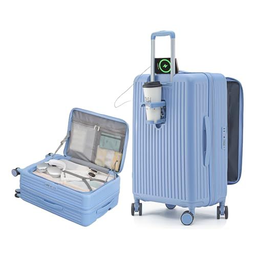 [SupTrip] スーツケース キャリーケース 多機能 片開き 拡張機能付き 機内持ち込み キャリーバッグ フロントオープン USBポート付き カップホルダー付き 隠しフック機能 超軽量 耐衝撃 静音 360度回転 大容量 TSAロック搭載 2b917c66