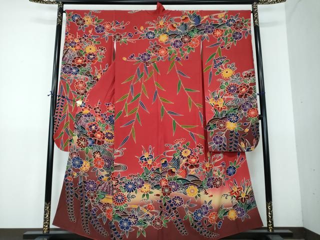 平和屋着物●豪華振袖　紅型　鴛鴦風景花文　暈し染め　正絹　逸品　DABG8407ps 42,250円