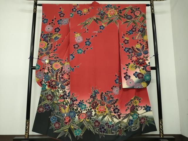 平和屋着物●豪華振袖　紅型　舞蝶花文　暈し染め　正絹　逸品　DABG8420ps