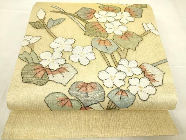 平和屋着物＊夏物　明綴れ　太鼓柄袋帯　枝花文　金糸　正絹　逸品　DABG0619az 32,110円