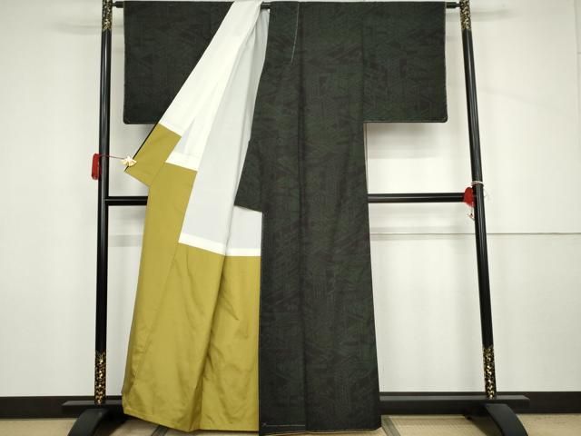平和屋着物○結城紬 80亀甲 風景文 黒地 正絹 逸品 AABJ6586cs - メルカリ