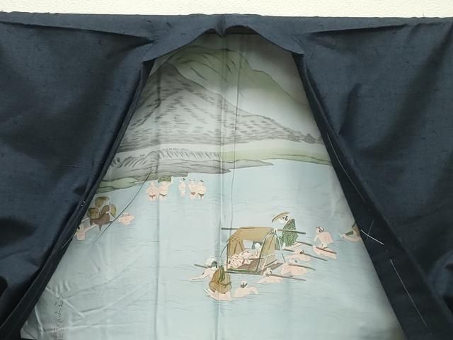 平和屋着物○男性 本場真綿絢結城紬・髭紬羽織セット 色無地 鉄紺色