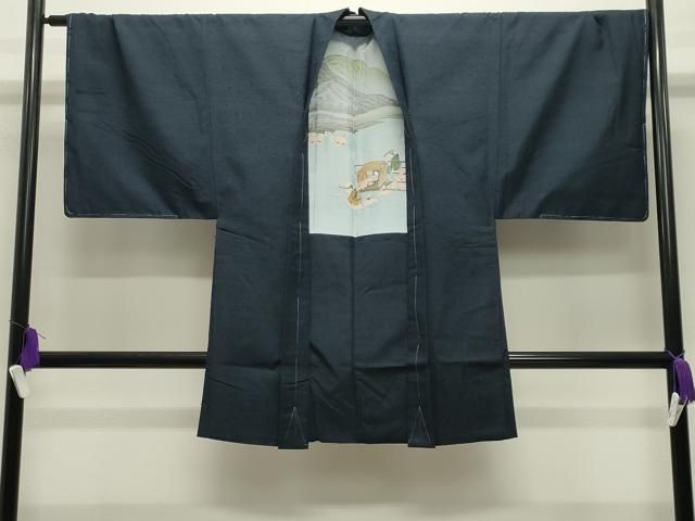 平和屋着物○男性 本場真綿絢結城紬・髭紬羽織セット 色無地 鉄紺色