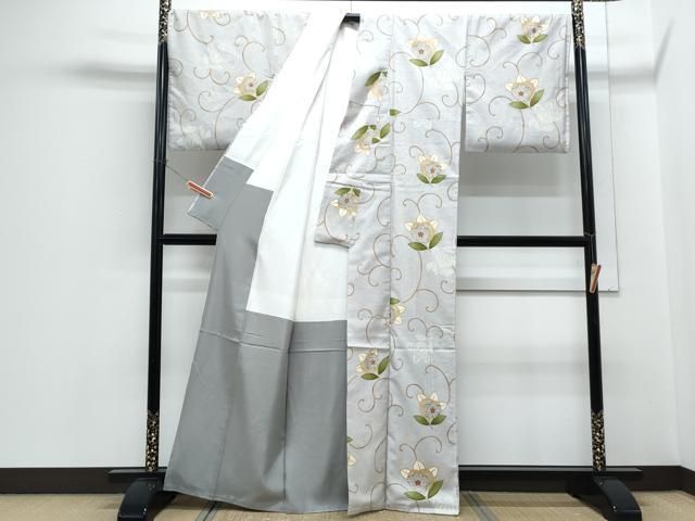 平和屋着物○結城紬 奥順 はたおり娘 100亀甲 飛び亀甲柄 枝花文