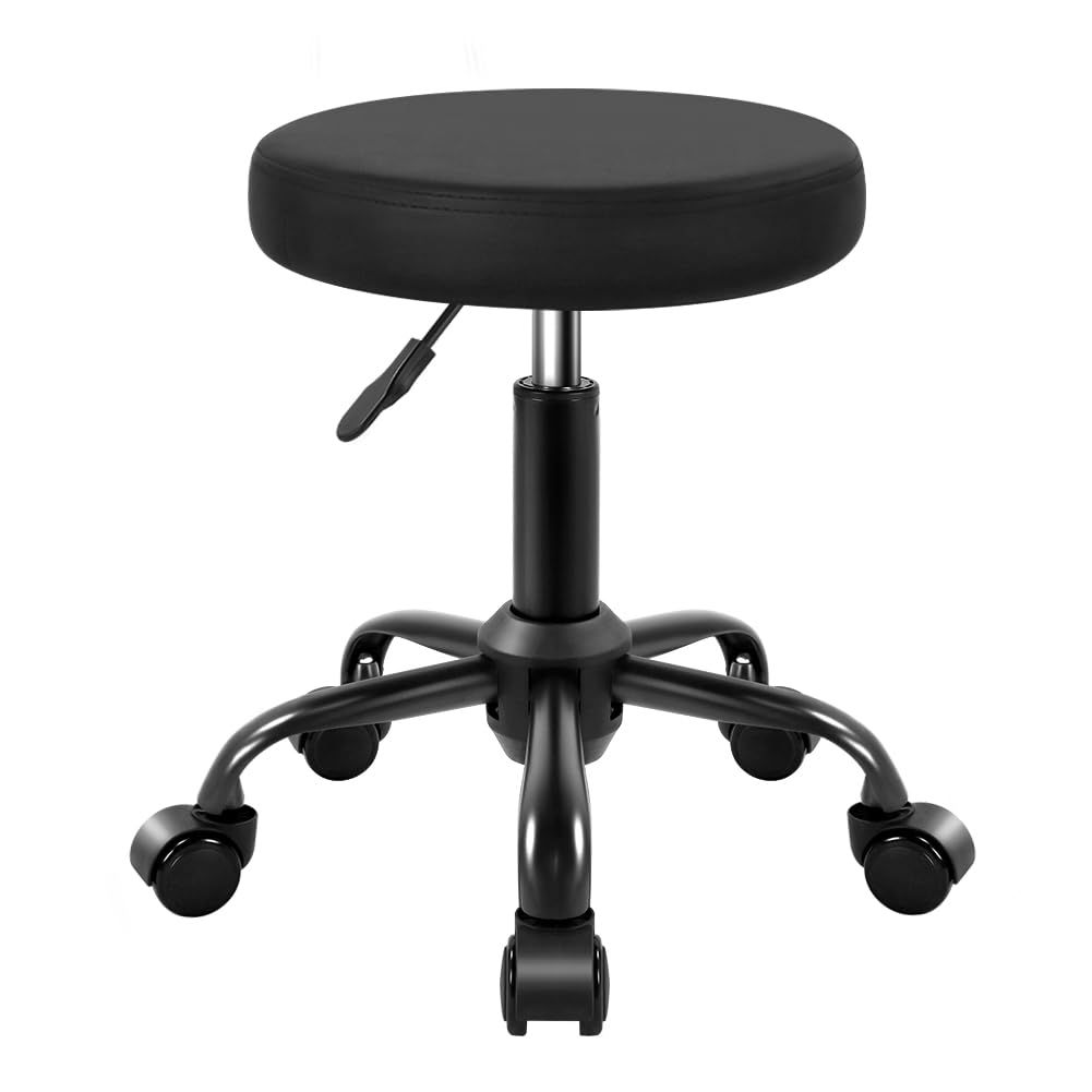 KKTONER スツールキャスター付き 丸スツール 高さ調整可能 PUレザー ネイル椅子 Spa Drafting stool いす Sサイズ 黒ｍａ