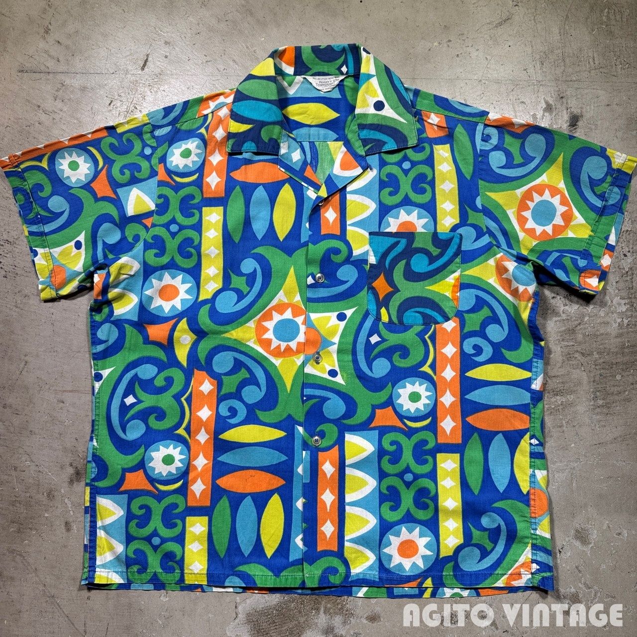 60's TOWNCRAFT PENNEY'S S/S プリントコットンオープンカラーシャツ ぺニーズ タウンクラフト Lサイズ 60's TOWNCRAFT PENNEY'S S/S プリントコットンオープンカラーシャツ
