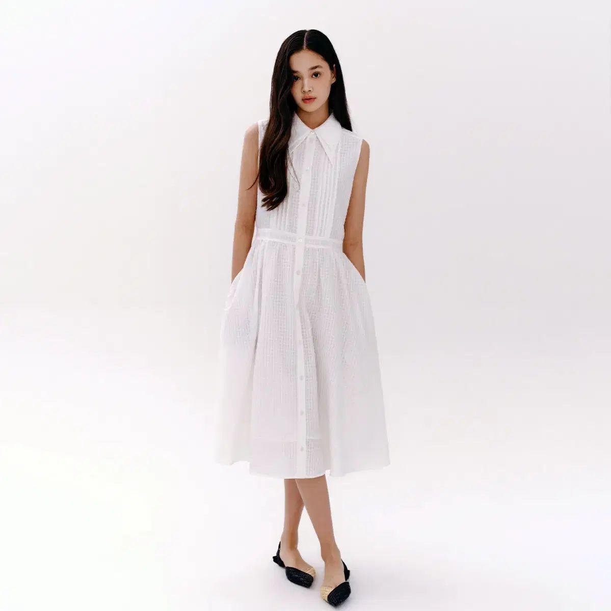 マリ・クレール(marie claire) ダブルカラ―ピンタックワンピース 55-66 新品