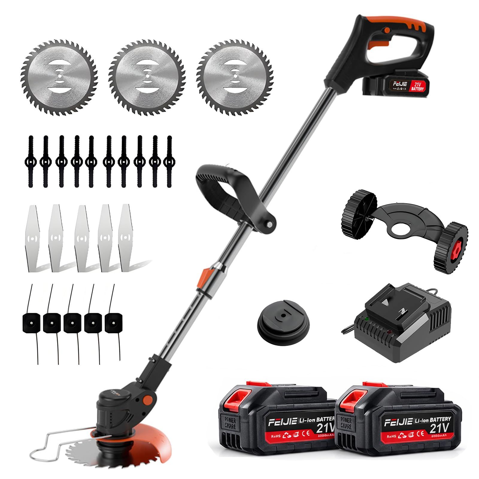 電動草刈り機 充電式 小型 マキタ18Vバッテリー対応可能 4000mAh大容量バッテリー2個搭載 人気1800W高出力モーター 高効率切断 草刈り機 電動コードレス 軽量 バッテリー式 伸縮角度調整 雑草取り器具 日本語取扱説明書付きチップソーと金属鋸刃とナ