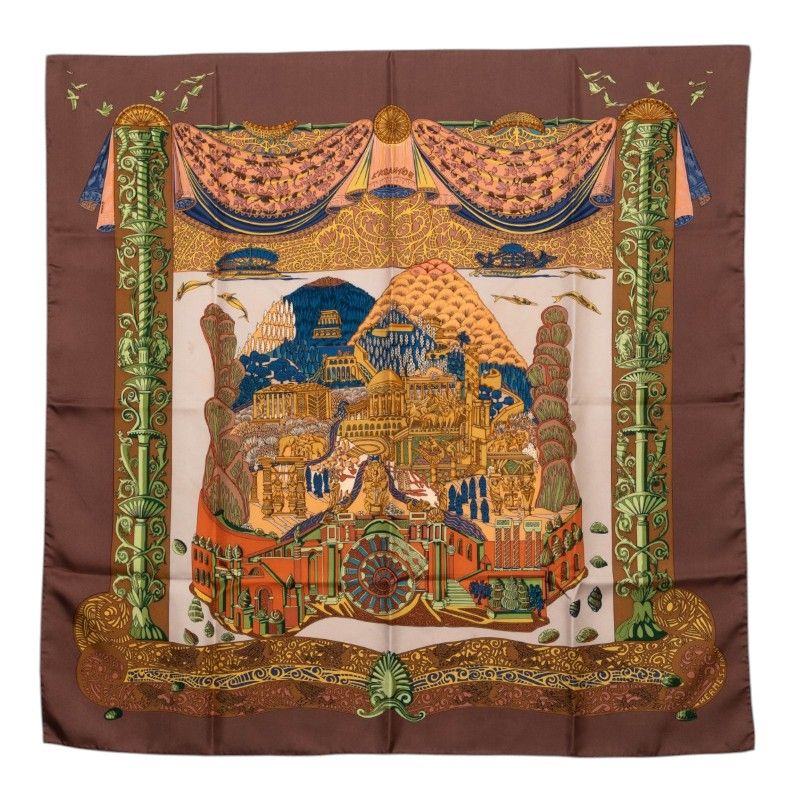 エルメス カレ90 L'ATLANTIDE アトランティス大陸 スカーフ ブラウン シルク レディース HERMES【1-0278482】 25,012円