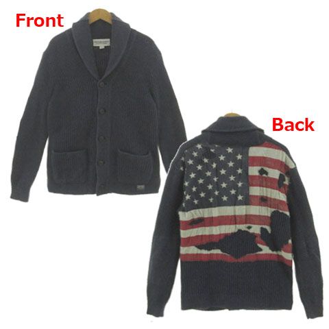 デニム&サプライ ラルフローレン DENIM & SUPPLY RALPH LAUREN エイジング加工星条旗 リブ編みコットンショールカラーカーディガン 788500369001 長袖 厚手 ネイビー系 紺系 XS 9,563円