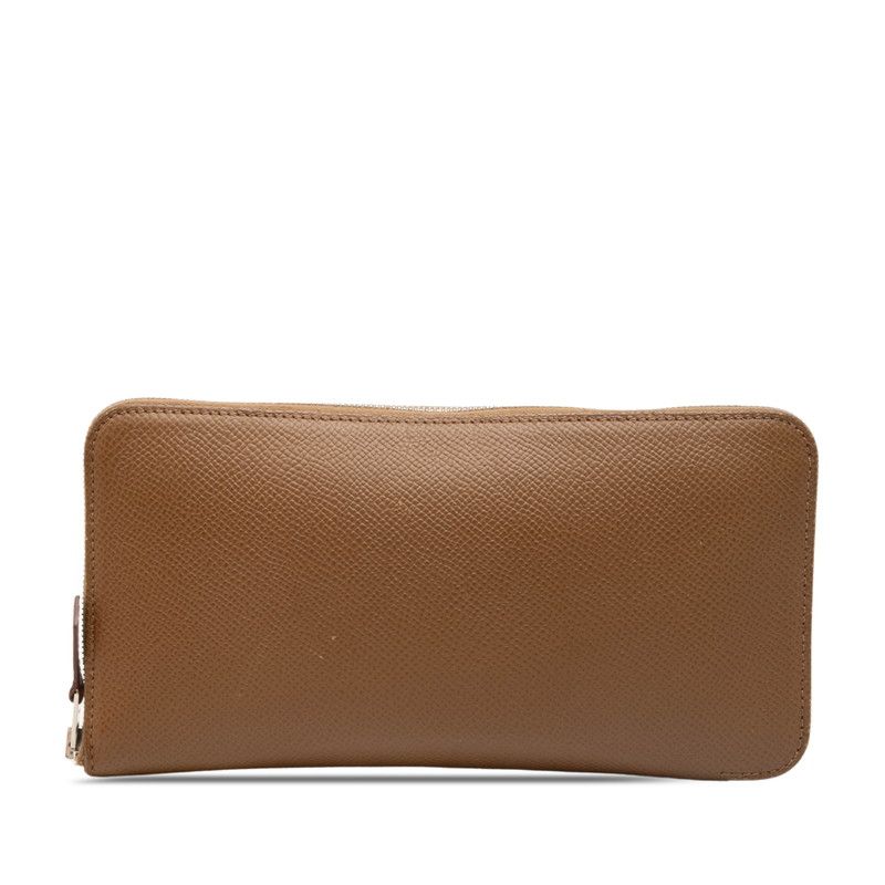 エルメス アザップロング シルクイン ラウンドファスナー 長財布 ブラウン シルバー金具 ヴォーエプソン レディース HERMES【1-0281528】