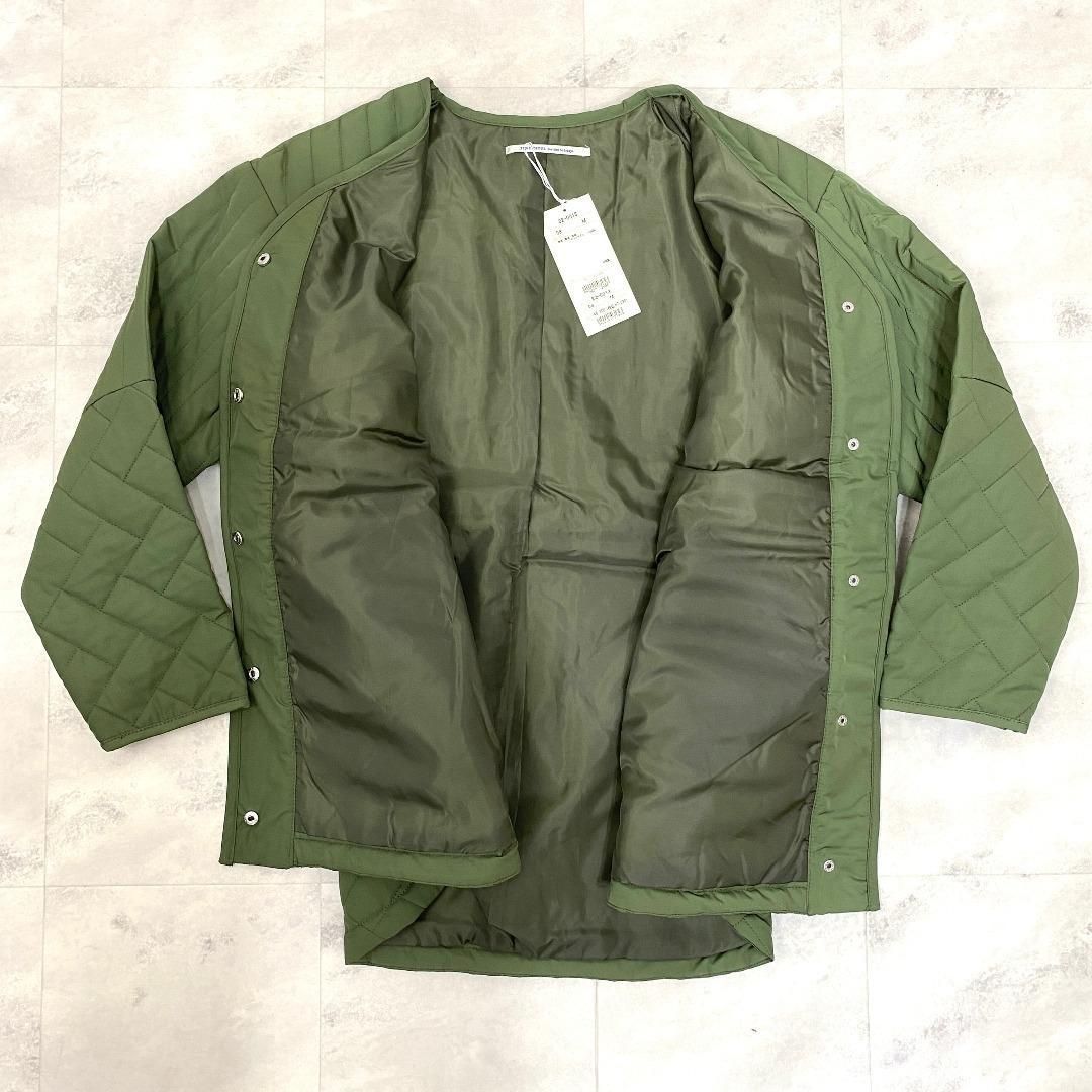 新品 zampa ツイル キルティングジャケット ノーカラー 中綿 カーキ M