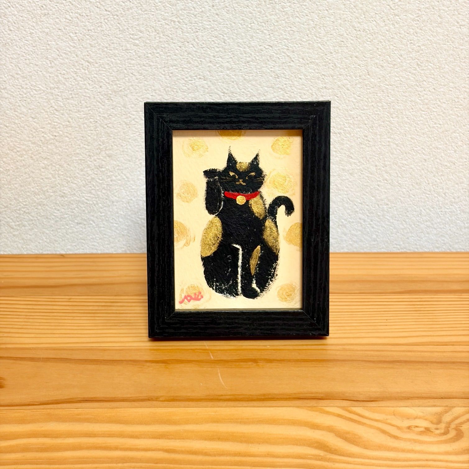 アクリル画 手描き 原画 招き猫 猫の絵 額付き 縁起物 アート