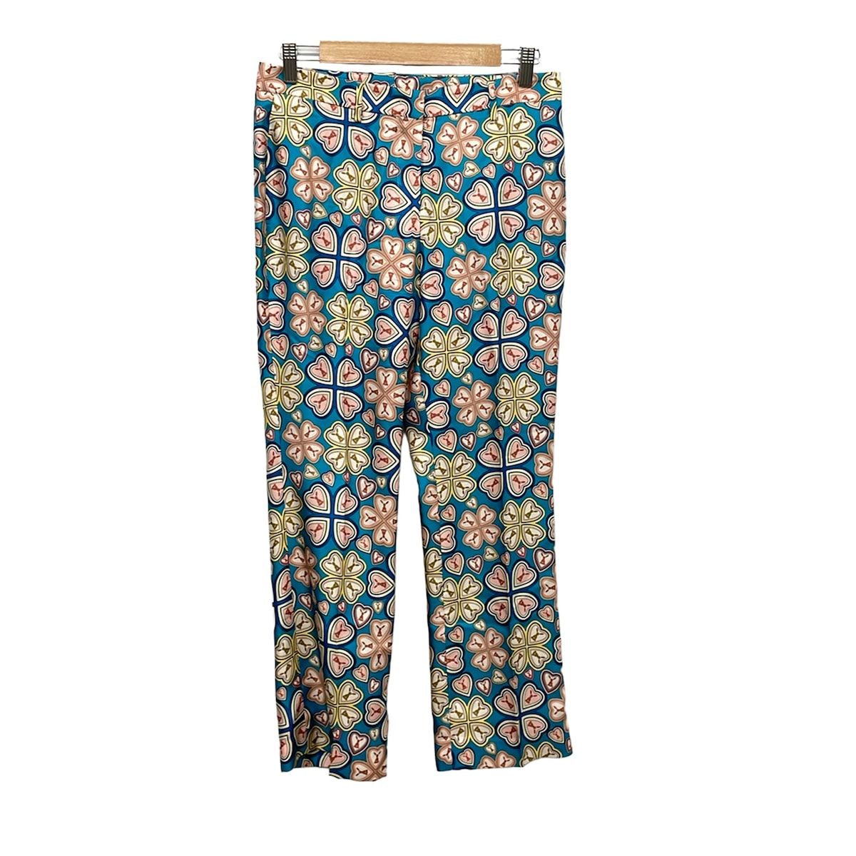 ETRO(エトロ) パンツ サイズ40 M レディース美品 - ブルー×アイボリー×マルチ フルレングス/シルク/クローバー/ハート/うさぎ