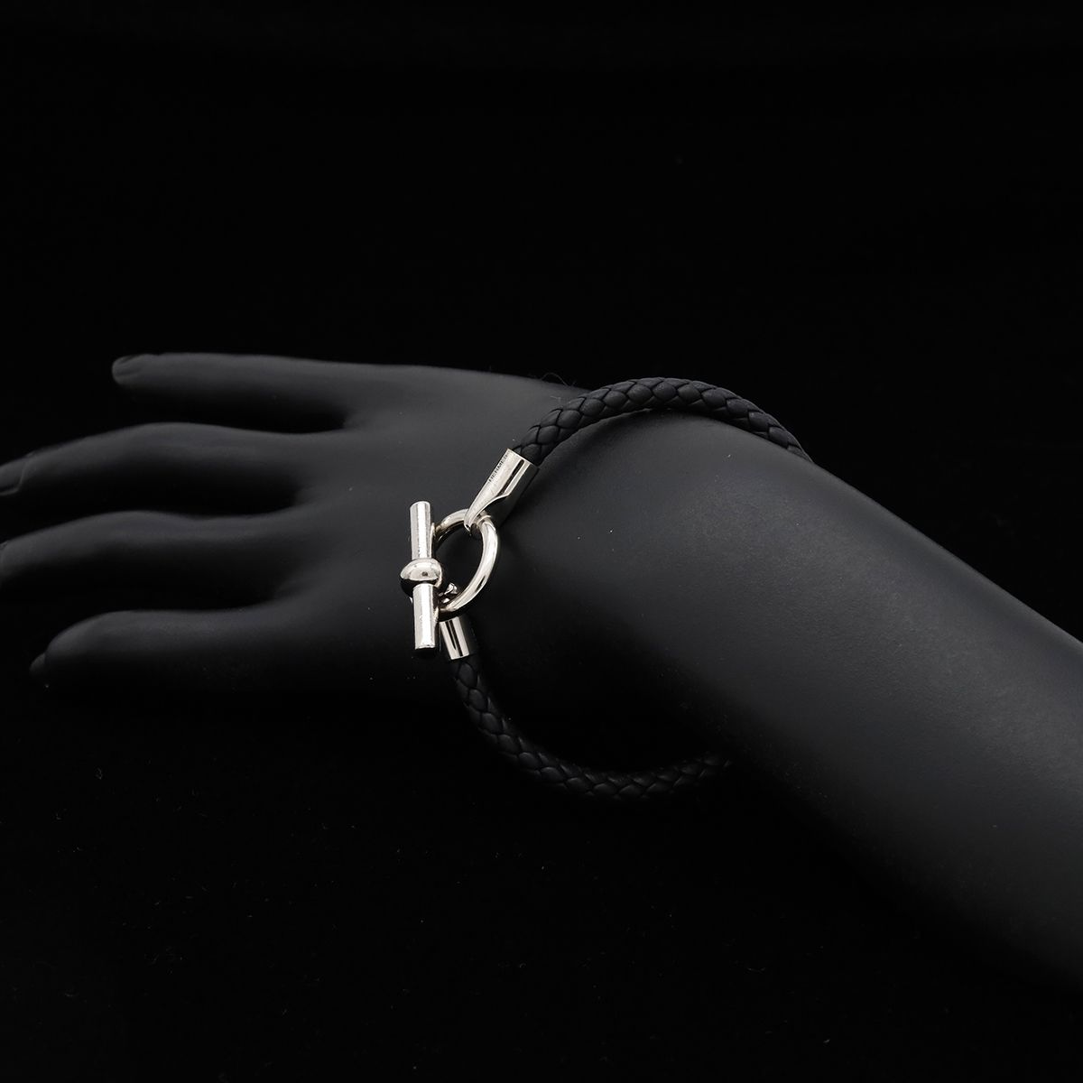 HERMES エルメス グレナンH ブレスレット レザー メタル ブラック 黒