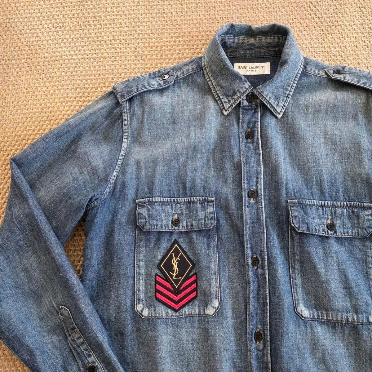 Saint Laurent サンローラン YSL パッチ デニム フィールド マウンテンパーカー シャツ