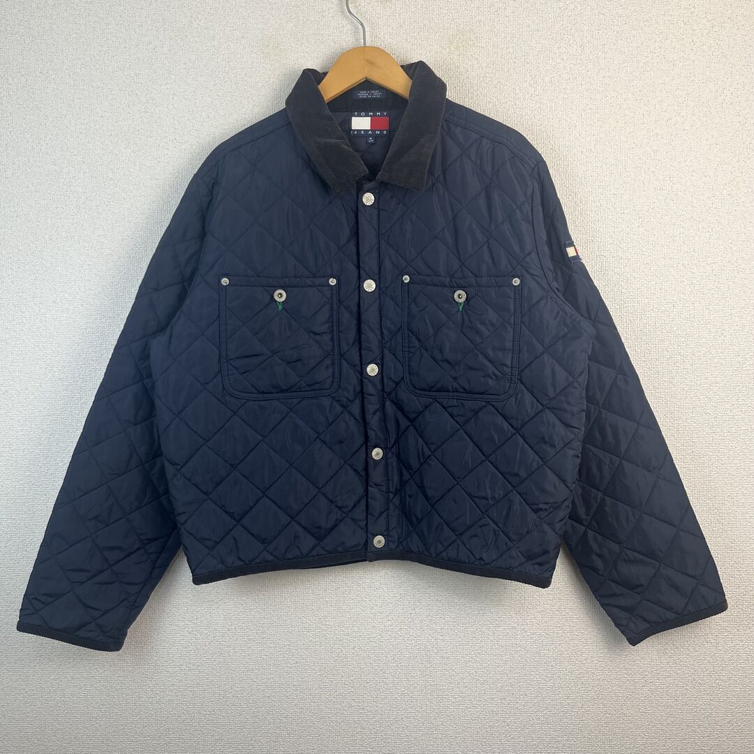 TOMMY JEANS トミージーンズ キルティングジャケット コーデュロイ襟 ネイビー M メンズ 古着 アメカジ ストリート