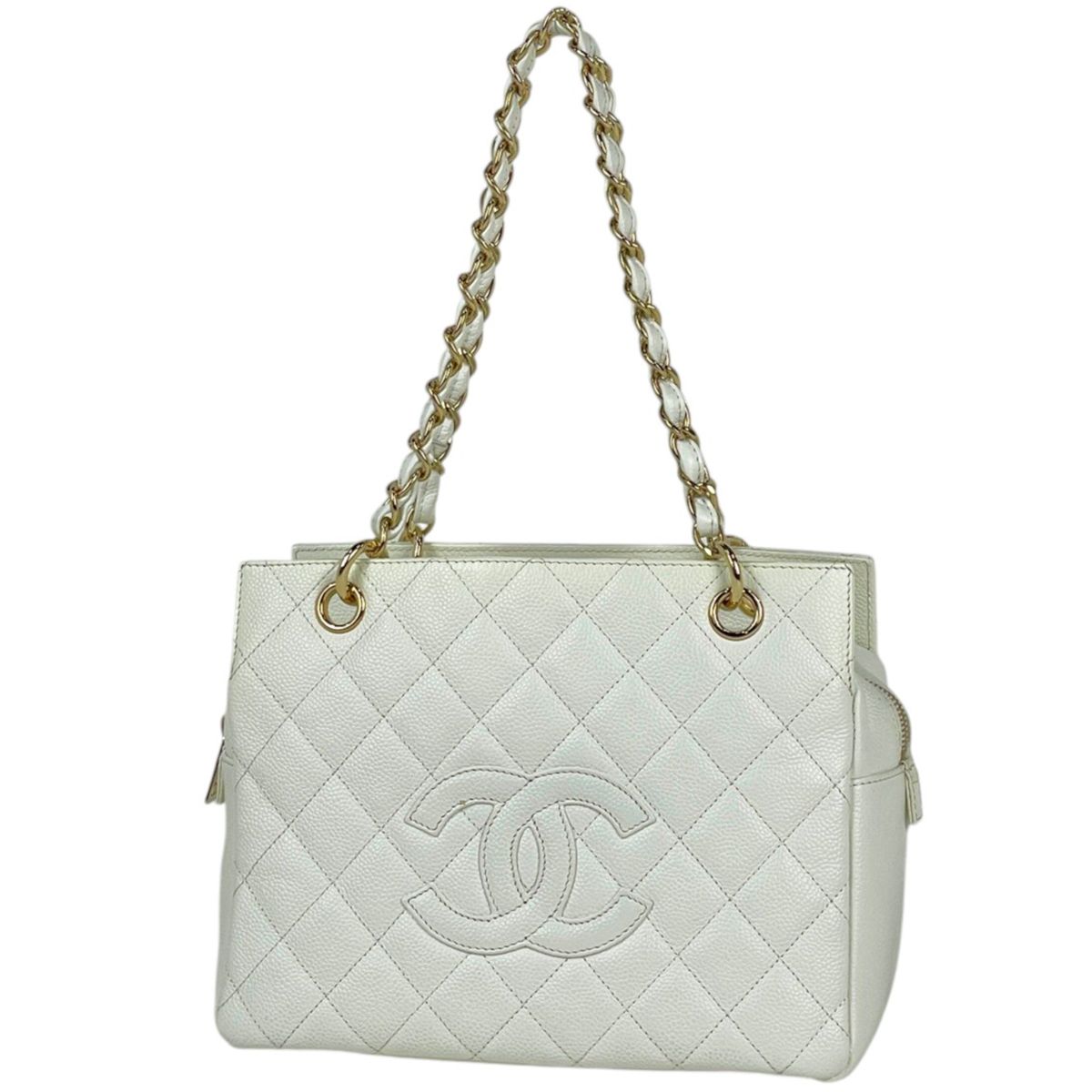 シャネル CHANEL ショルダーバッグ ココマーク マトラッセ キャビアスキン ホワイト レディース 【中古】