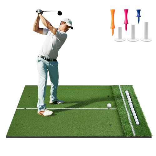 ゴルフマット 1枚 152*122cm-45mm デュアルターフ 打撃練習用 ティー3本付き ボールトレイ付き 屋内外 自宅練習用