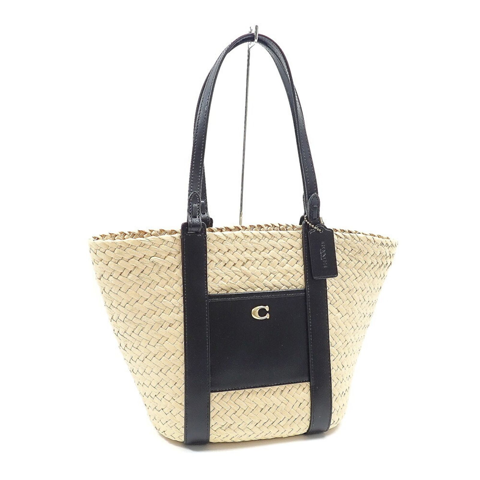 コーチ(Coach) コーチ トートバッグ レディース ベージュ ブラック ストロー レザー CQ788