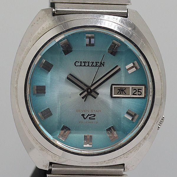 稼働 シチズン セブンスターV2 4-771206 AT/自動巻 ブルー文字盤 デイデイト メンズ腕時計 2000000 NSK TAM ABC27617