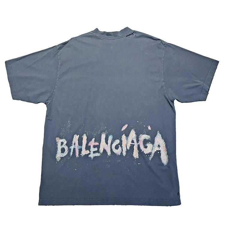 BALENCIAGA バレンシアガ BB ロゴ刺繍 ダメージ加工 クルーネックT