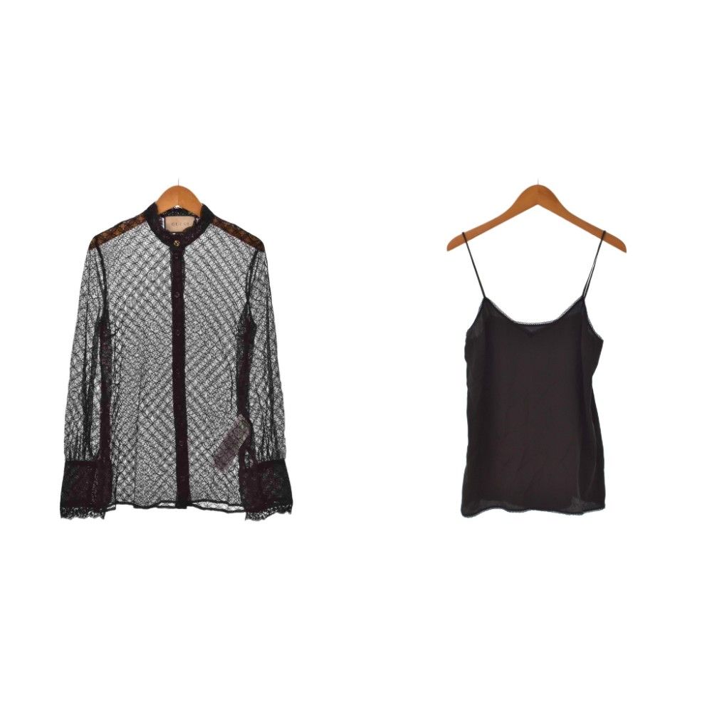 グッチ GUCCI 22FW Geometric Lace Shirt シャツ ブラウス 長袖 レース シアー シースルー 36 黒 ブラック 717104 ZAKBX 22,866円