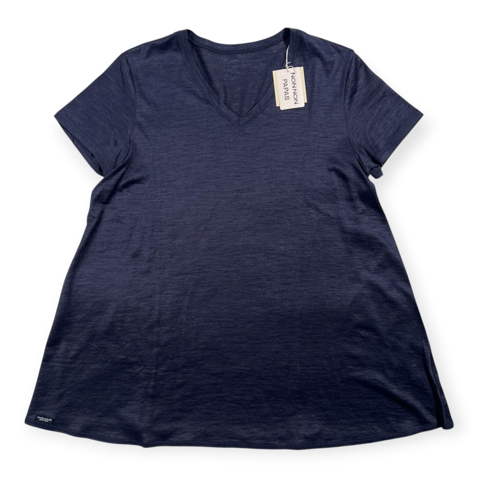 タグ付き 未使用品 Mademoiselle NON NON マドモアゼルノンノン Vネック リネン 半袖Tシャツ サイズ M/ネイビー/麻100%/レディース