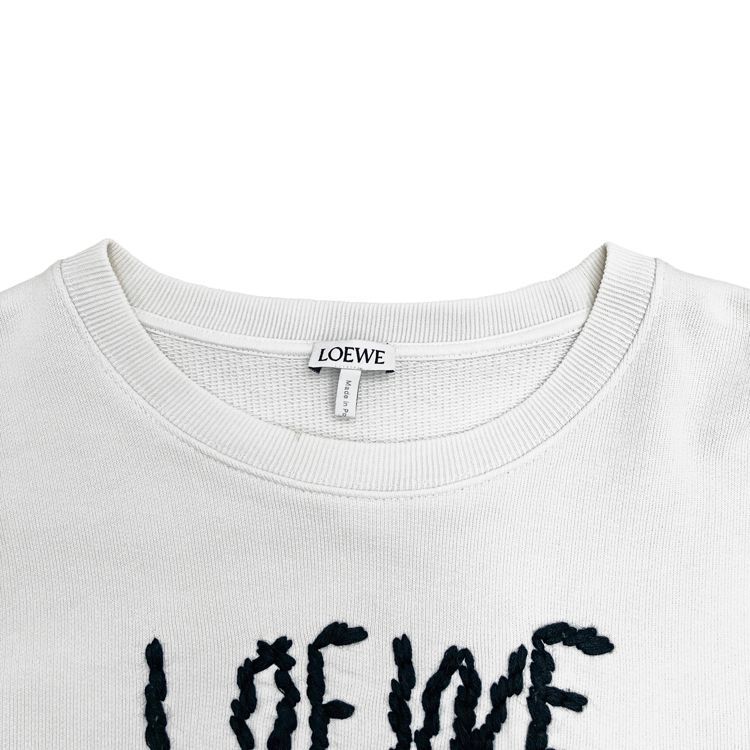LOEWE ロエベ ロゴ刺繍 クルーネック スウェット ホワイト size=S