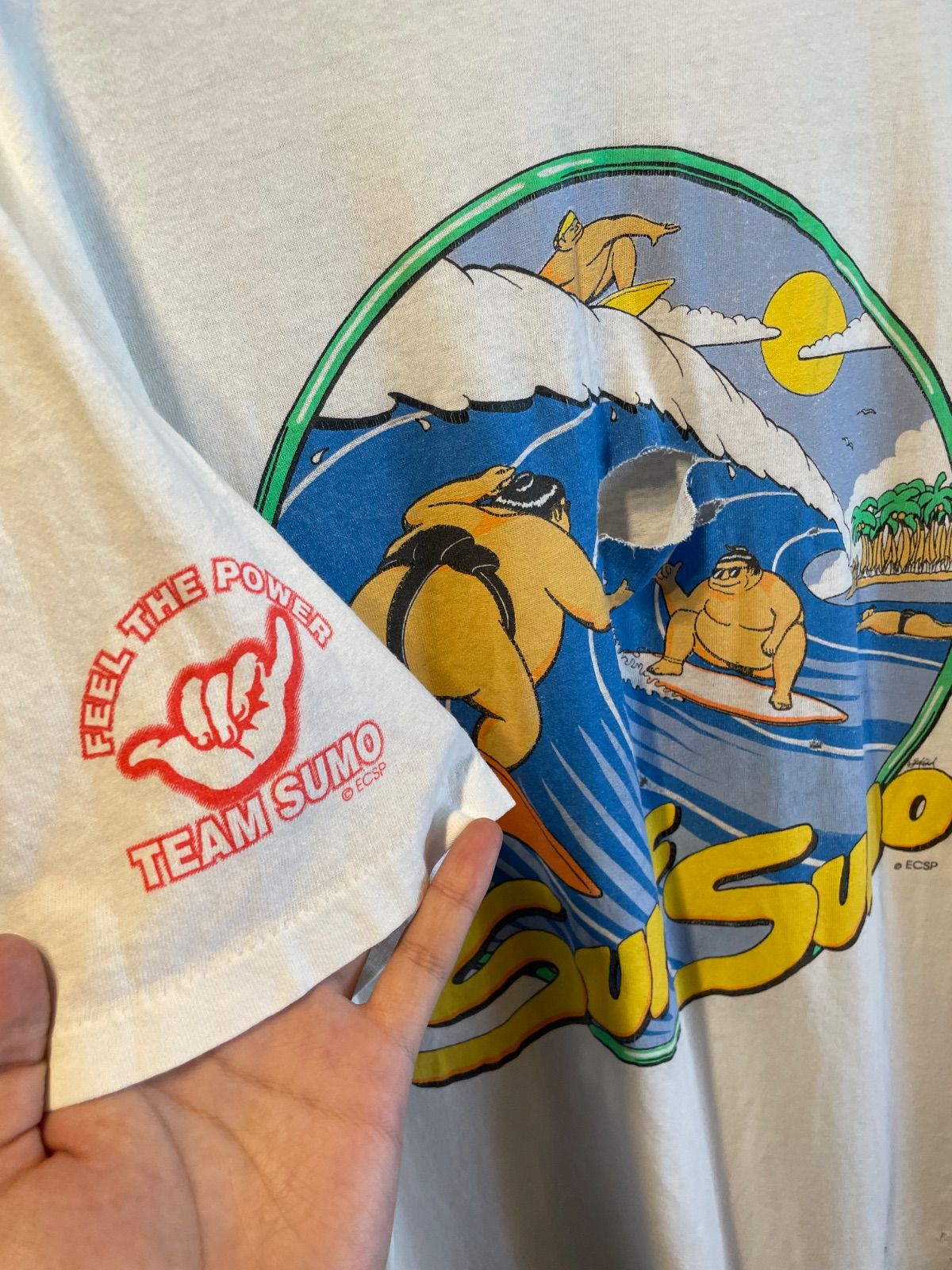 90年代 Sumo Connection「Surf Sumo」両面プリントTシャツ(ホワイト・L・USA製) 7