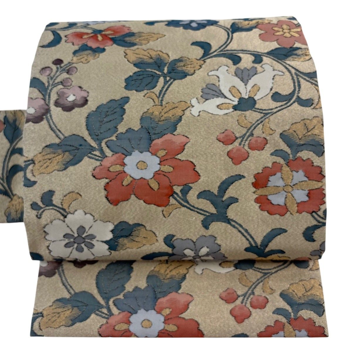 名古屋帯 名品 花唐草 金糸 ベージュ 正絹 【中古】 11,692円