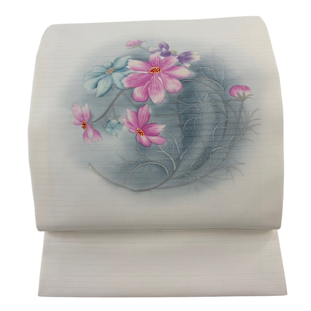 【美品】 名古屋帯 秀品 夏帯 絽 コスモス 白 正絹 【中古】