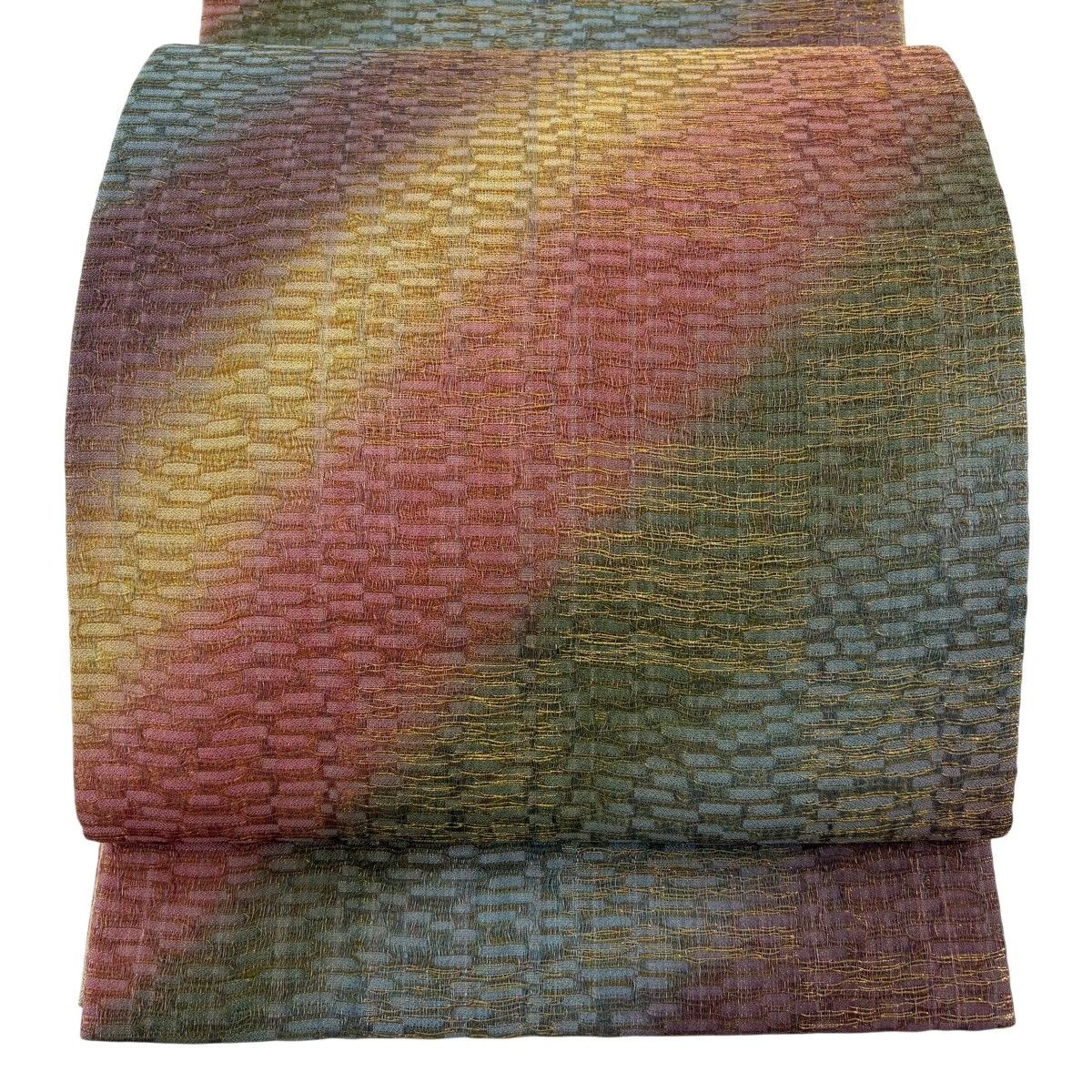 【美品】 袋帯 秀品 やまと 変わり市松 斜縞 金糸 赤紫 六通 正絹 【中古】 6,776円