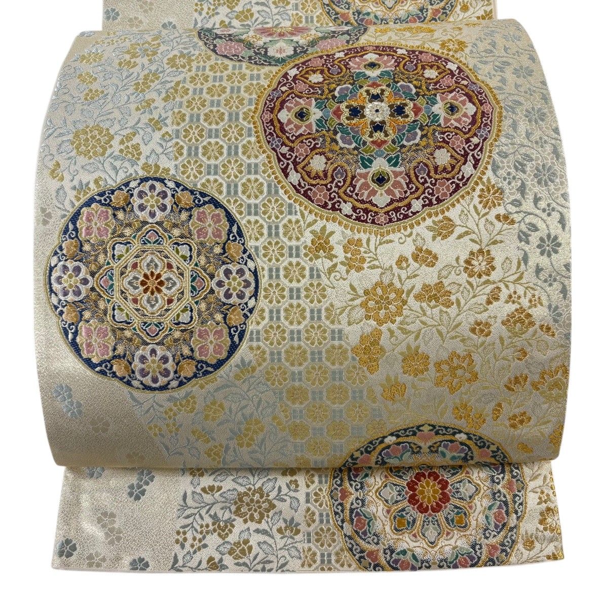 【美品】 袋帯 秀品 華文 草花 金銀糸 箔 金色 六通 正絹 【中古】