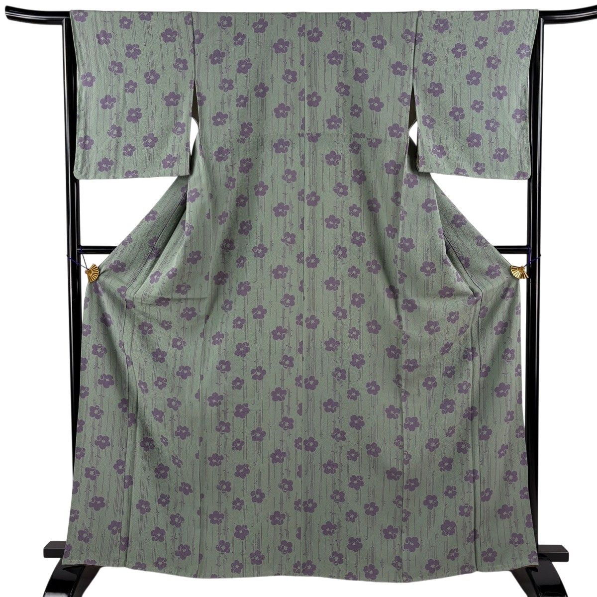 【美品】 小紋 身丈164cm 裄丈64.5cm M 袷 辻村ジュサブロー 伊と幸 桜 薄緑 正絹 名品 【中古】