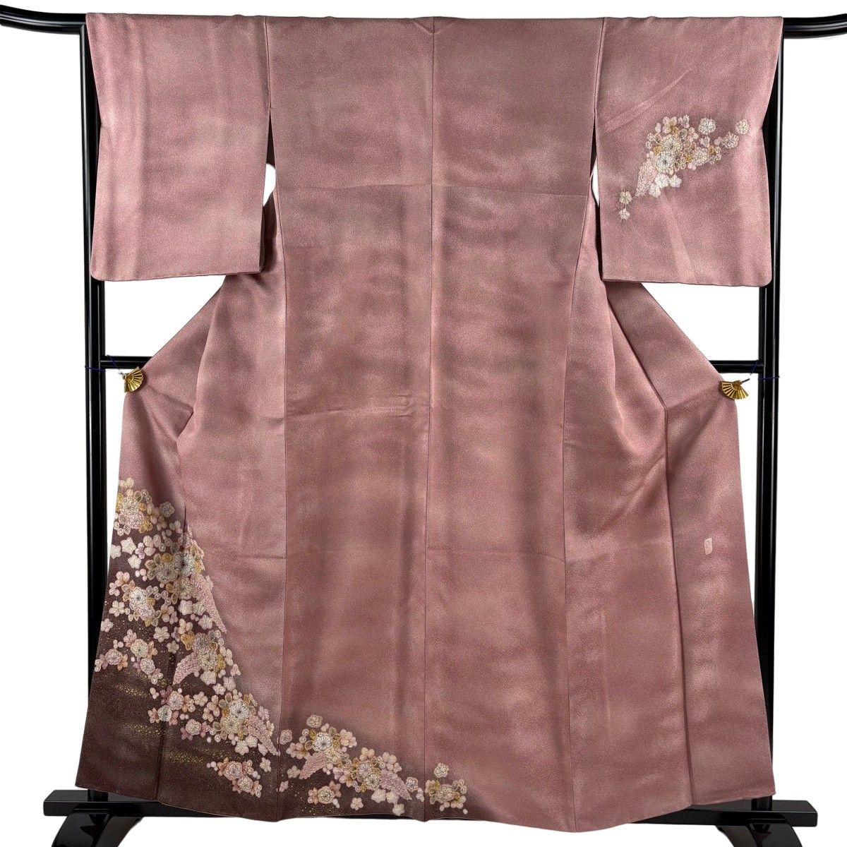 【美品】 付下げ 身丈158.5cm 裄丈66cm M 袷 翠山工房 やまと 落款 辻が花 銀通し 金彩 小豆色 正絹 名品 【中古】