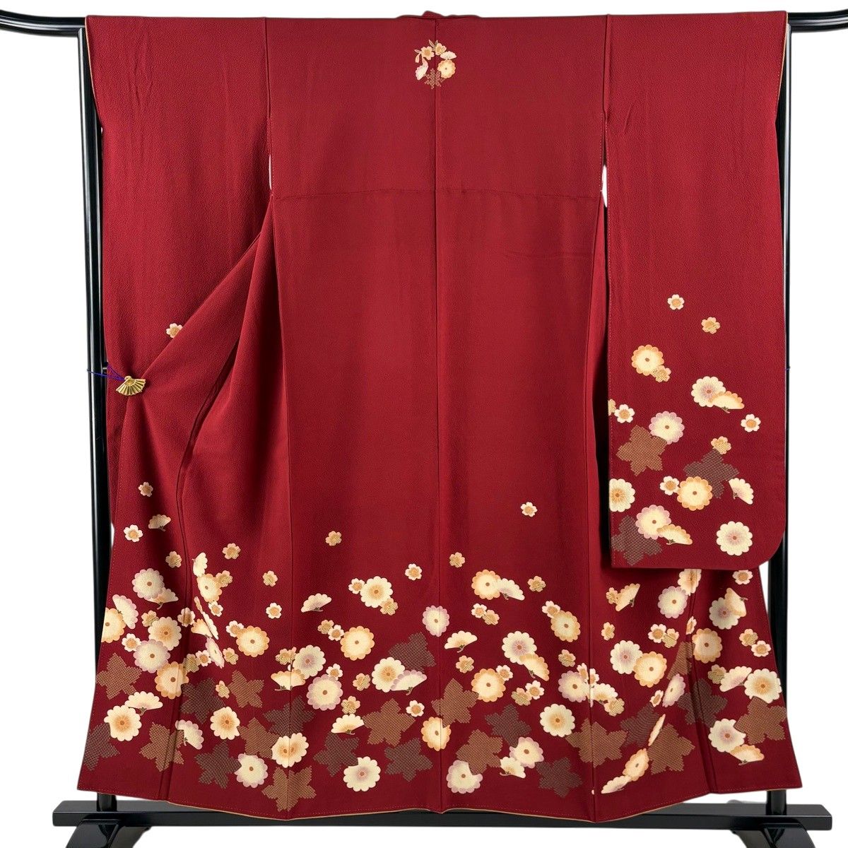 振袖 身丈155cm 裄丈65cm M 袷 こむさでもーど 菊 桜 えんじ色 正絹 名品 三つ紋 【中古】 11,376円