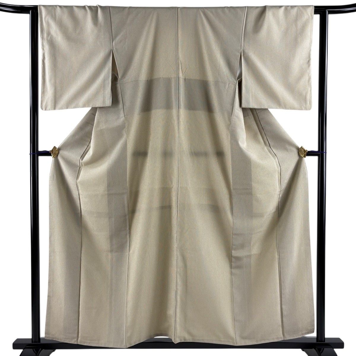 【美品】 お召 身丈157cm 裄丈62.5cm S 袷 本塩沢 証紙 縦縞 ベージュ 正絹 逸品 【中古】 24,336円