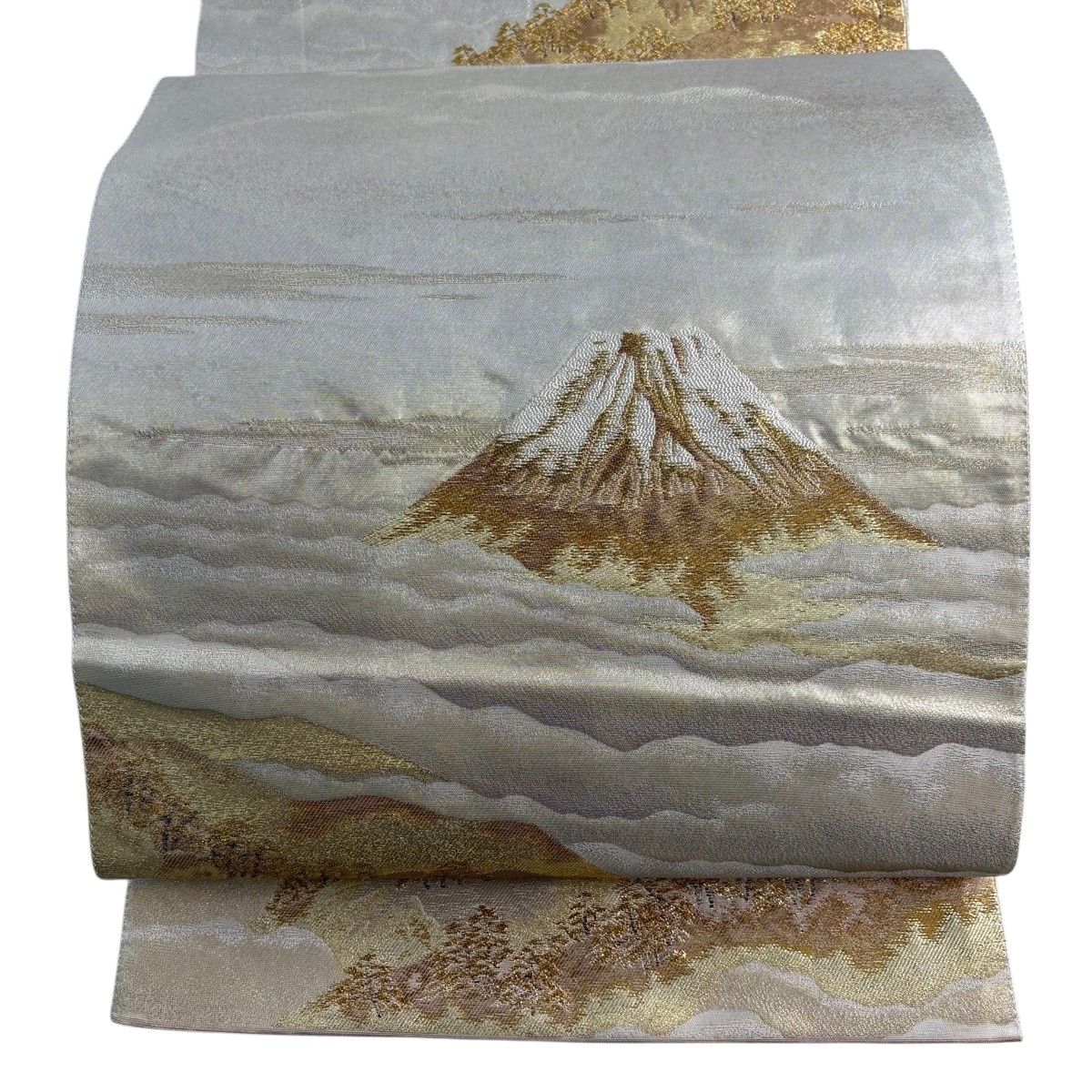 袋帯 名品 じゅらく 落款 横山大観 朝陽霊峰 箔 金糸 金色 お太鼓柄 正絹 【中古】